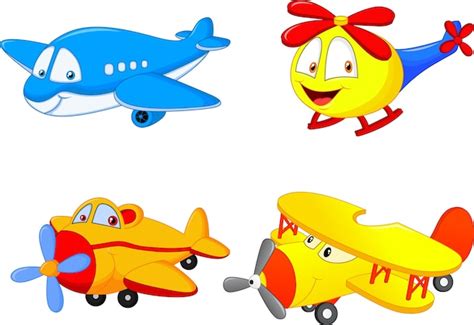 Cartoon Planes Collection Set Premium Vector