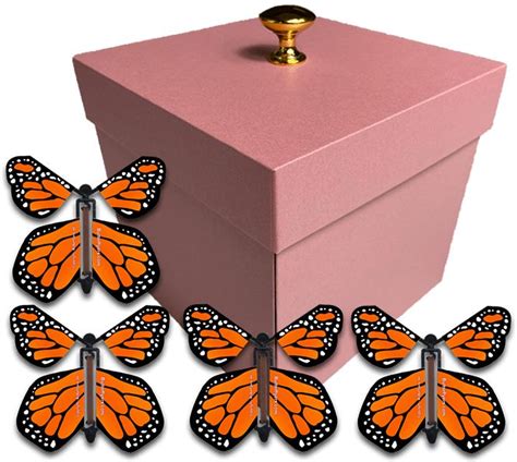 Pink Monarch Exploding Butterfly Box With Wind Up Flying Butterflies