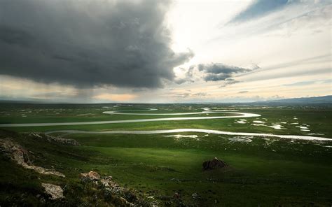 Wallpaper Bayanbulak Grassland Xinjiang Beautiful Nature Landscape Clouds River 1920x1200 Hd