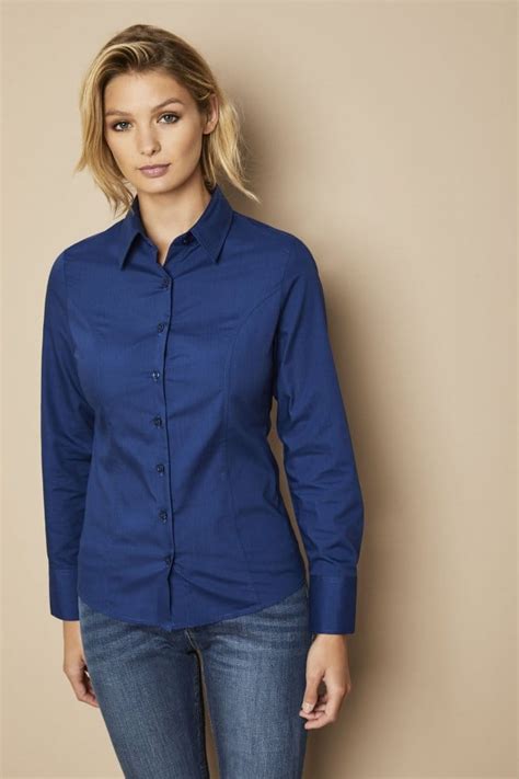 Womens Essentials Long Sleeve Shirt Dark Blue