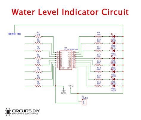 Water Level Indicator Circuit Using Uln2803 Electronics Projects
