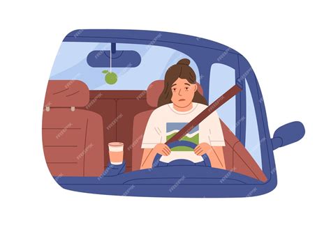 Premium Vector Sleepy Tired Woman Driver In Car Drowsy Asleep Person