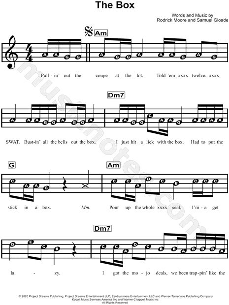 Roddy Ricch The Box Sheet Music For Beginners In A Minor Download