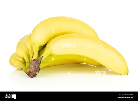 Group Of Eight Whole Fresh Yellow Banana One Cluster Isolated On White