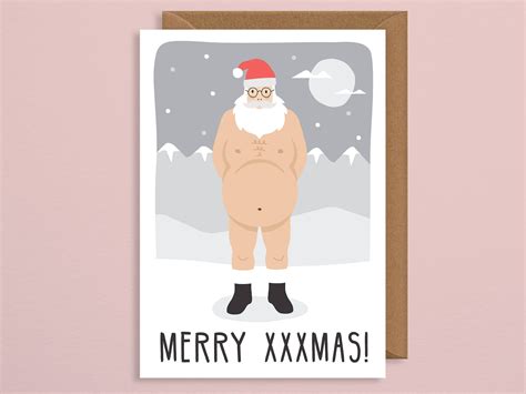 Rude Christmas Card Merry Xxxmas Naked Santa Holiday