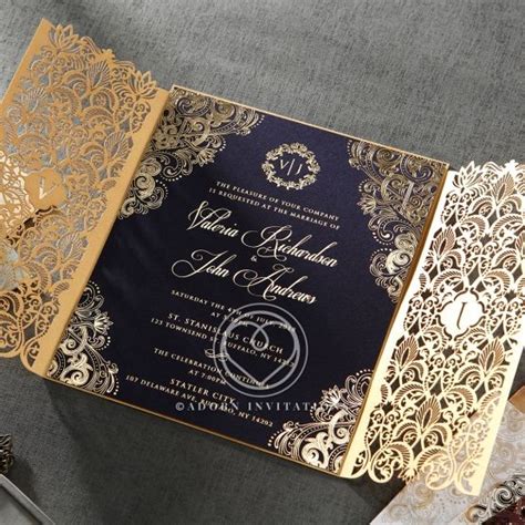 Luxury Invitation Navy Gold Foil Imprinting And Gate Fold Glamorous