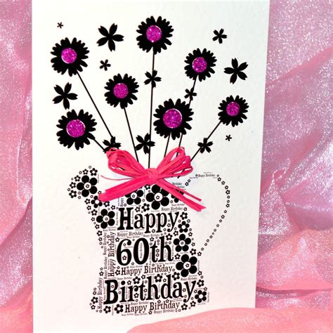 60th Happy Birthday Flower Sparkle Card By Sew Very English