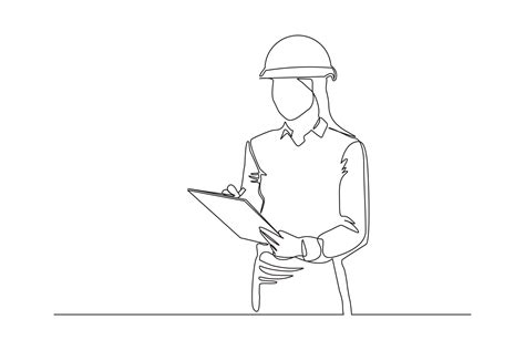 Continuous Line Drawing Of Young Female Architect Engineer Worker