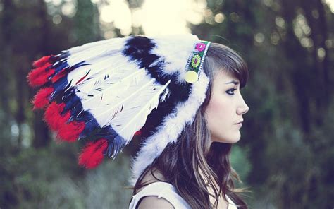 Native Americans Brunette Headdress Wallpapers Hd