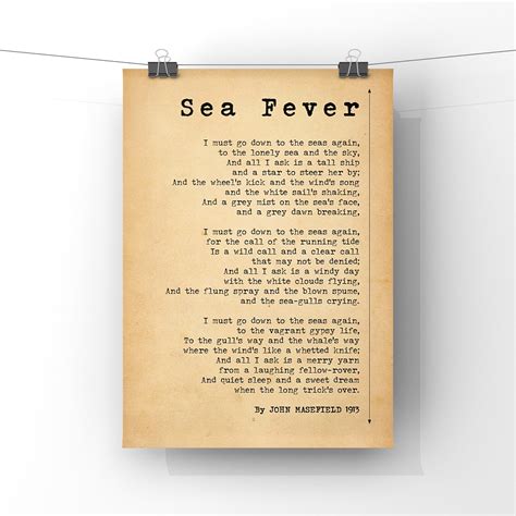 Sea Fever Poem By John Masefield Seafaring Poem Unframed Etsy