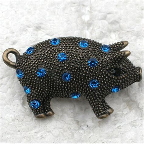 Bronze Antigo Azul Piggy Strass Pin Broches C952 B4pin Broochantique