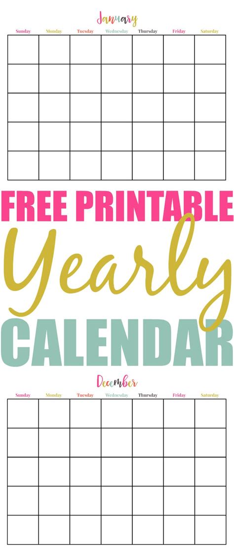 Free Printable Yearly Calendar Printable Yearly Calendar Yearly