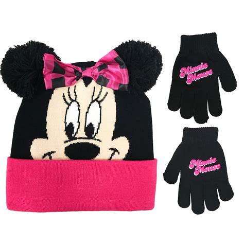 Disney Minnie Mouse Girls Winter Hat And Gloves Cold Weather Set Age 4