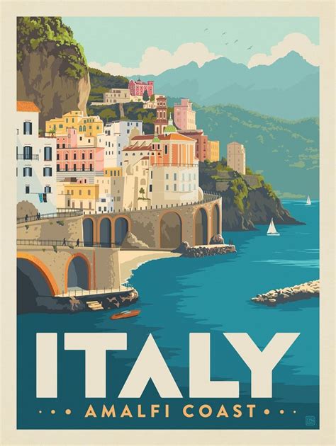 Italy The Amalfi Coast Anderson Design Group Retro Travel Poster