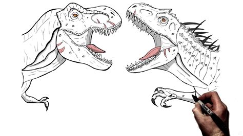 How To Draw T Rex Vs Indominus Rex Step By Step Jurassic World Youtube
