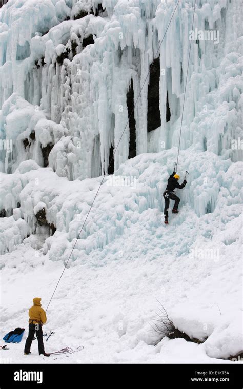 Ice Rock Climbing Stock Photo Alamy