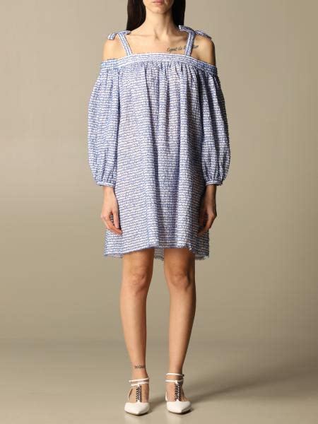 Boutique Moschino Short Dress In Cotton Blend Blue Boutique