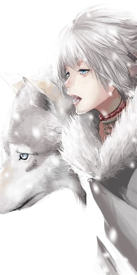 Download 1080x2160 Anime Boy Wolf Animal Ears Gray Hair