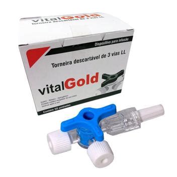 Torneira 3 Vias Descartável Luer Lock Estéril 50 Unidades Vitalgold