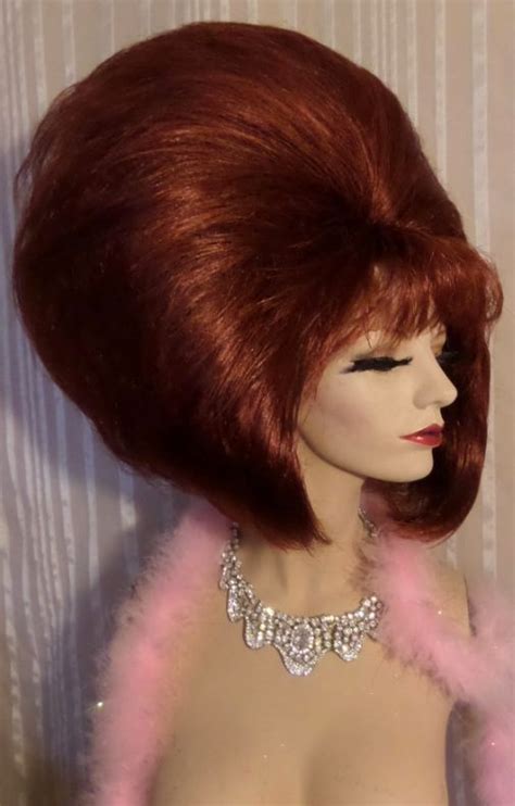 Drag Queen Wig Double Bob Dark Auburn Teased Out With Bangs Ebay