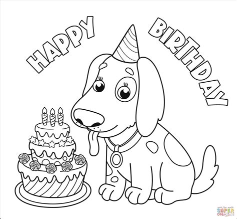 Happy Birthday With Dog Coloring Page Free Printable Coloring Pages