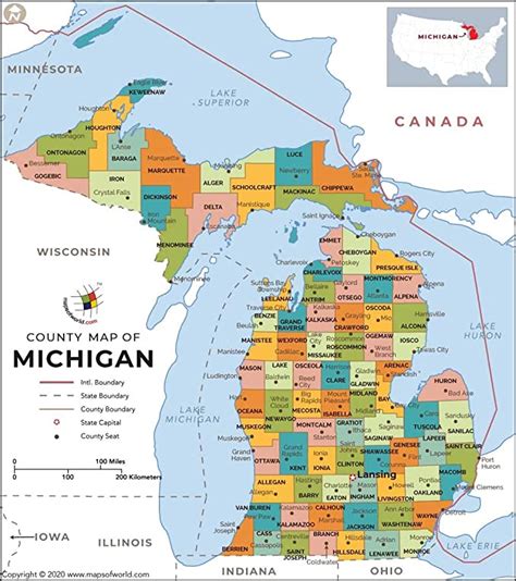 Michigan State Wall Map With Counties 48w X 539h Laminated