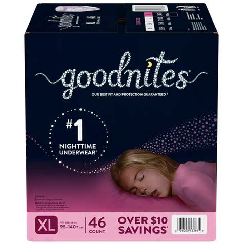 Goodnites Bedtime Underwear For Girls Xl 46 Ct 95 140 Lbs
