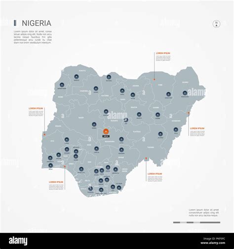 Nigéria La Carte Avec Des Frontières Des Villes Des Capitaux Et Des