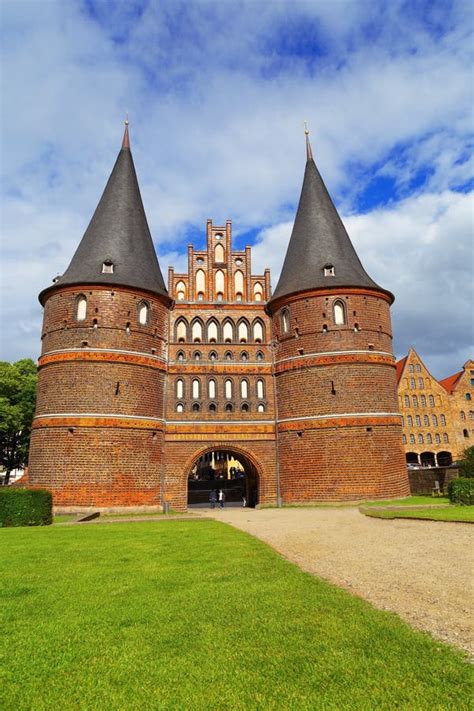 Historical Holstentor City Gate In Lubeck View At Sunny Day Stock