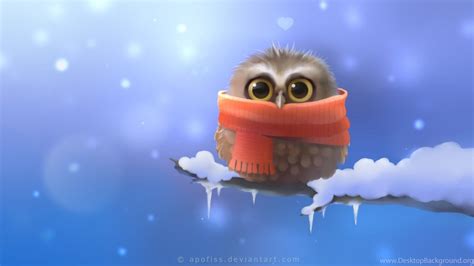 3d Art Owl Scarf Snow Winter Background Funny Hd