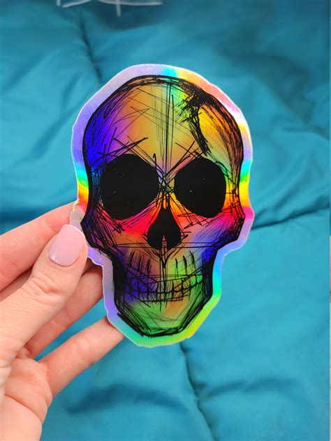 Rainbow Skull Holographic Vinyl Sticker Etsy