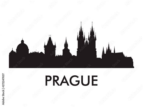 Prague Skyline Silhouette Vector Of Famous Places Stock Illustration