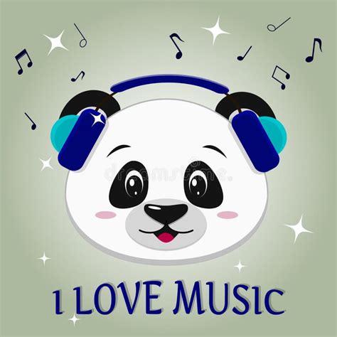 Panda Is A Musician Head In Blue Headphones In The Style Of Cartoons