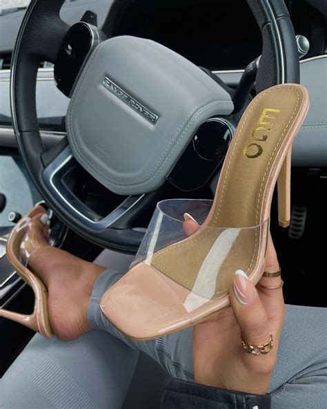 Cyan Square Toe Clear Perspex Peep Toe Heel Mule In Nude Patent Shoes