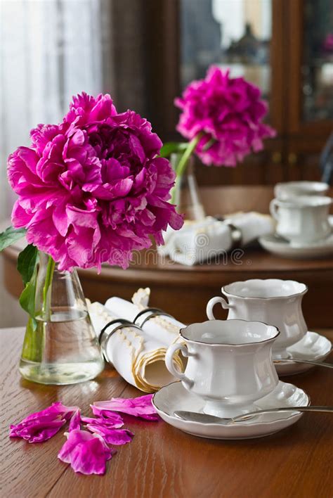 White Cup Of Tea And Peony Flower Stock Image Image Of Flower Nonalcoholic 31069657