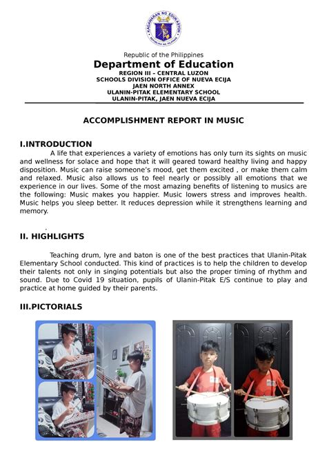 Accomplishment Report In Mapeh 21 22 Republic Of The Philippines Vrogue
