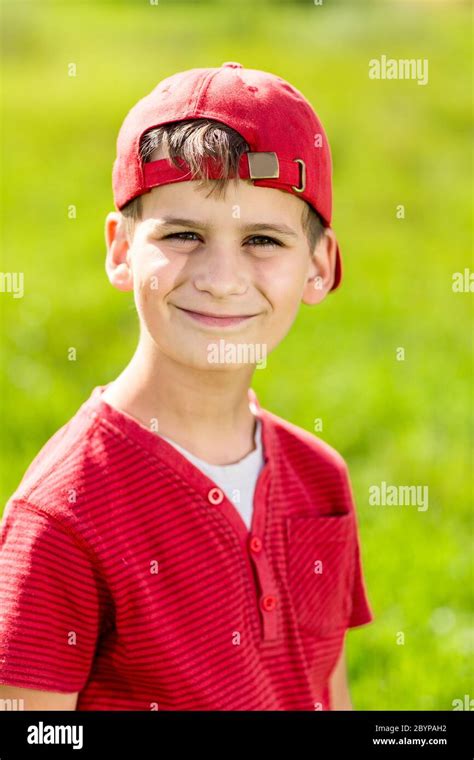 Boy Child Portrait Smiling Cute Ten Years Old Outdoor Stock Photo Alamy
