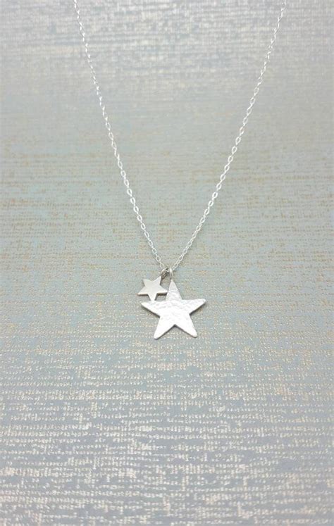 Sterling Silver Star Necklace Hammered Star Pendant Two Star Etsy Uk