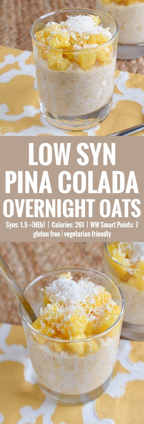 These quick and easy overnight oat recipes are great for breakfast, full of nutrients and taste great too! Slimming Eats Low Syn Pina Colada Overnight Oats - gluten ...