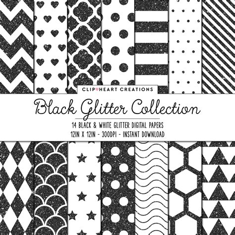 14 Black Glitter Pattern Digital Papers Commercial Use Etsy