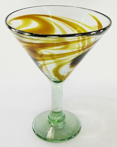Amber Swirl Hand Blown 15 Ounce Classic Martini Margarita Glass From Mexico