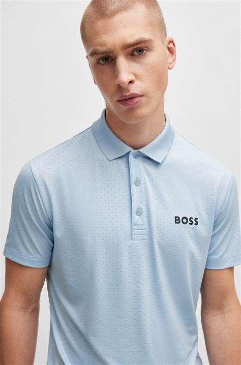 BOSS - Degradé-jacquard polo shirt with contrast logo