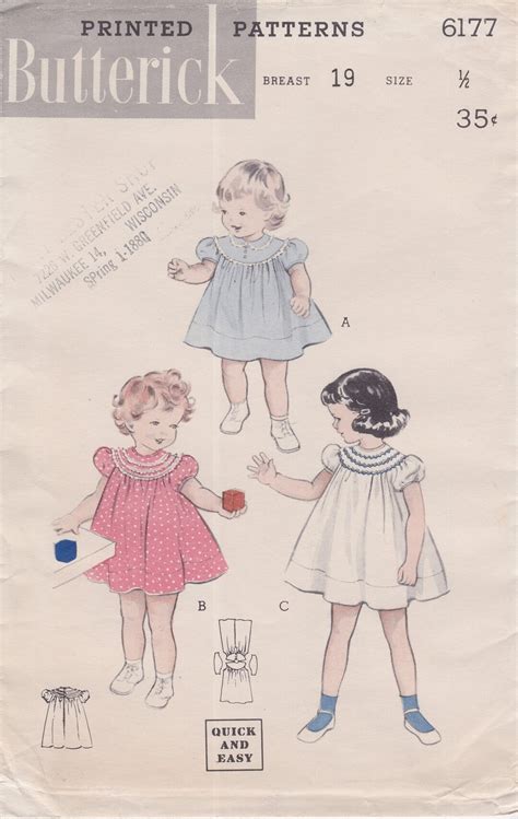 Butterick 6177 Vintage 1950s Childs Sewing Pattern Baby Dress Etsy