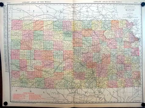 State Of Kansas Rand McNally Color Map With Railroads