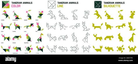 Tangram Puzzle For Kids Set Of Tangram Animals Stock Vector Image