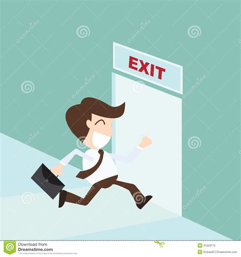 Exit Businessman Running Exit Door Sign Emergency Stock Vector