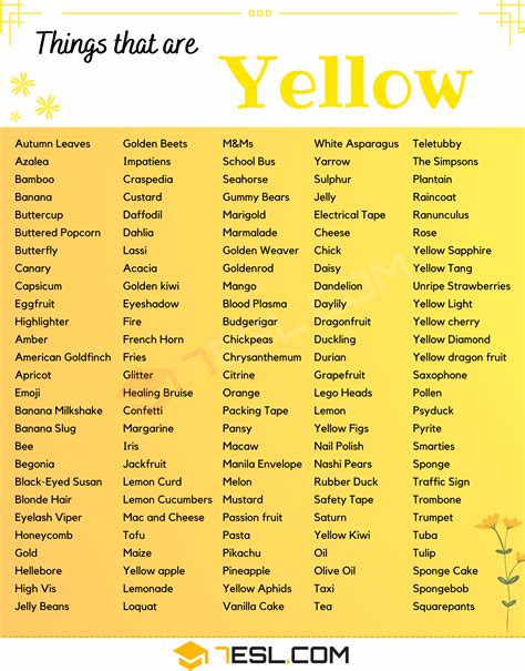 159 Interesting Things That Are Yellow In English 7esl