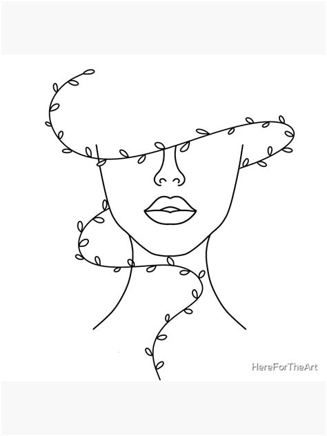 Minimal Line Art Face With Leaves Art Print For Sale By Herefortheart