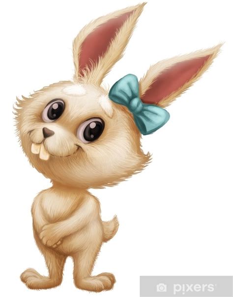 Cute Furry Bunny Cartoon Animal Character Posing With Big Eyes And Dazzling Smile Hand Drawn