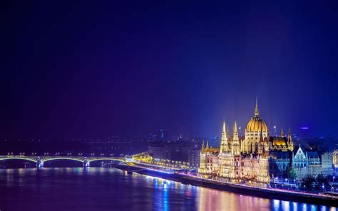 Lights 1080p Night Hungarian Parliament Building Budapest Bridge